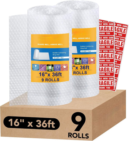 16 Inchx36ft Total Bubble Cushioning Wrap for Packing | 9 Pack Wholesale