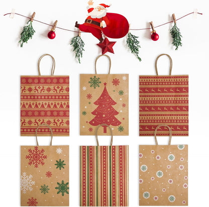 8.6x7x3.3 Inch Kraft Paper Christmas Gift Bags | 384 Pack Wholesale