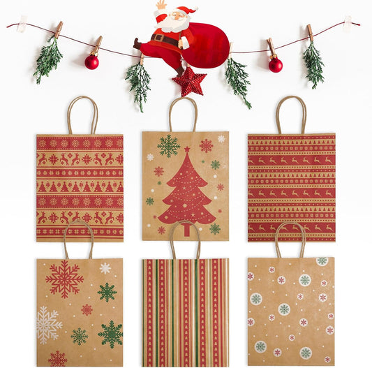 8.6x7x3.3 Inch Kraft Paper Christmas Gift Bags | 384 Pack Wholesale