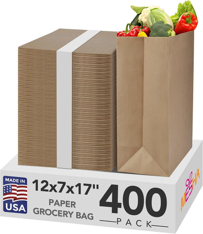 12x 7x17 Inch Kraft Paper Gift Bags  Fold Top | 400 Pack Wholesale