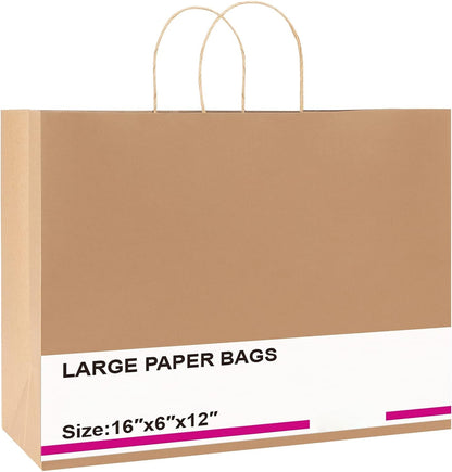 16x6x12 Inch Kraft Paper Gift Bags | 100 Pack Wholesale