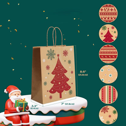 8.6x7x3.3 Inch Kraft Paper Christmas Gift Bags | 384 Pack Wholesale