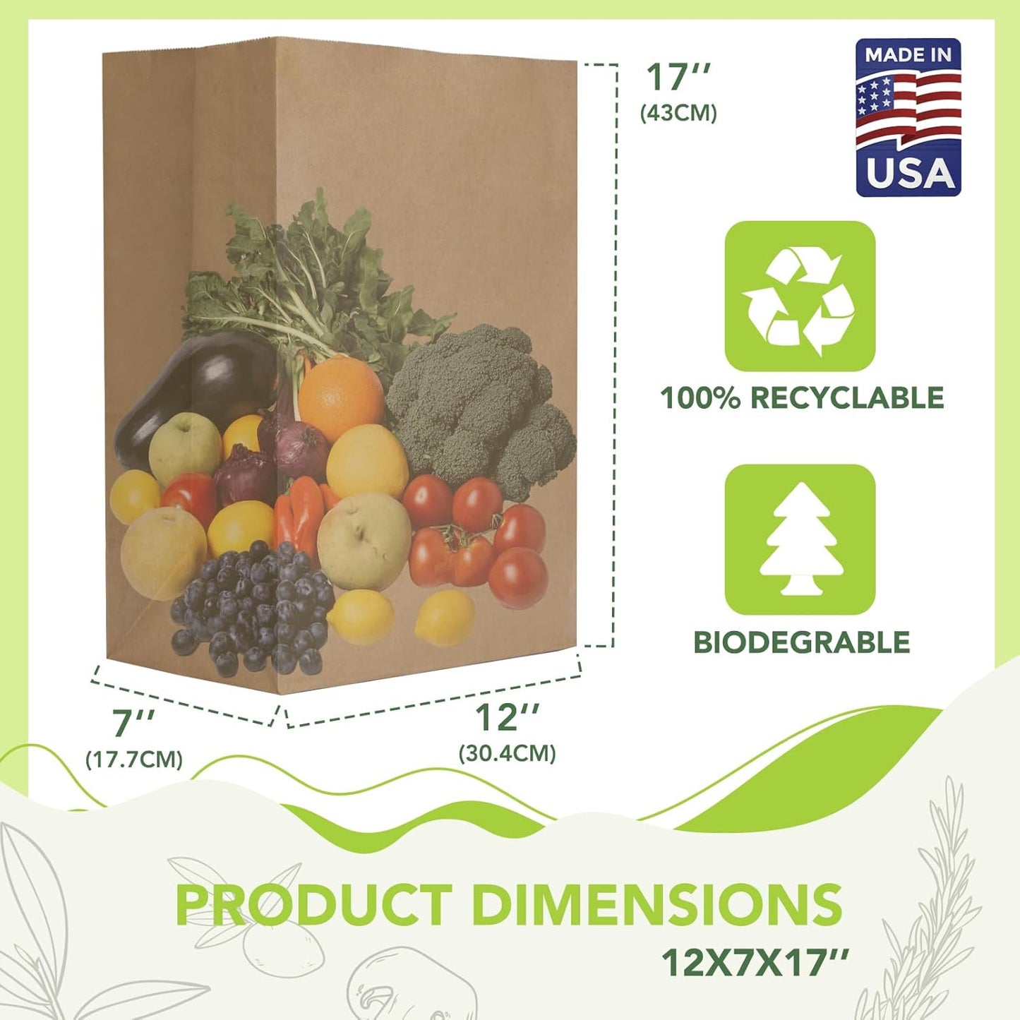 12x 7x17 Inch Kraft Paper Gift Bags  Fold Top | 400 Pack Wholesale