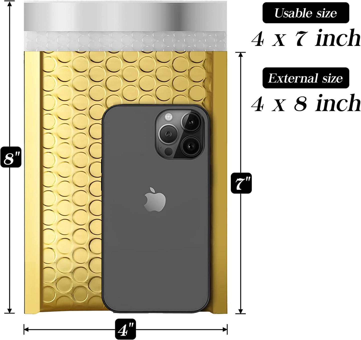 4x8 Bubble Mailer Padded Envelope  #000 | Usable Size 4x7"| Gold