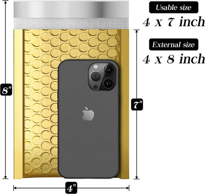 4x8 Bubble Mailer Padded Envelope  #000 | Usable Size 4x7"| Gold