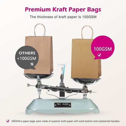 5.25x3.75x8 Inch Kraft Paper Gift Bags | 200 Pack Wholesale