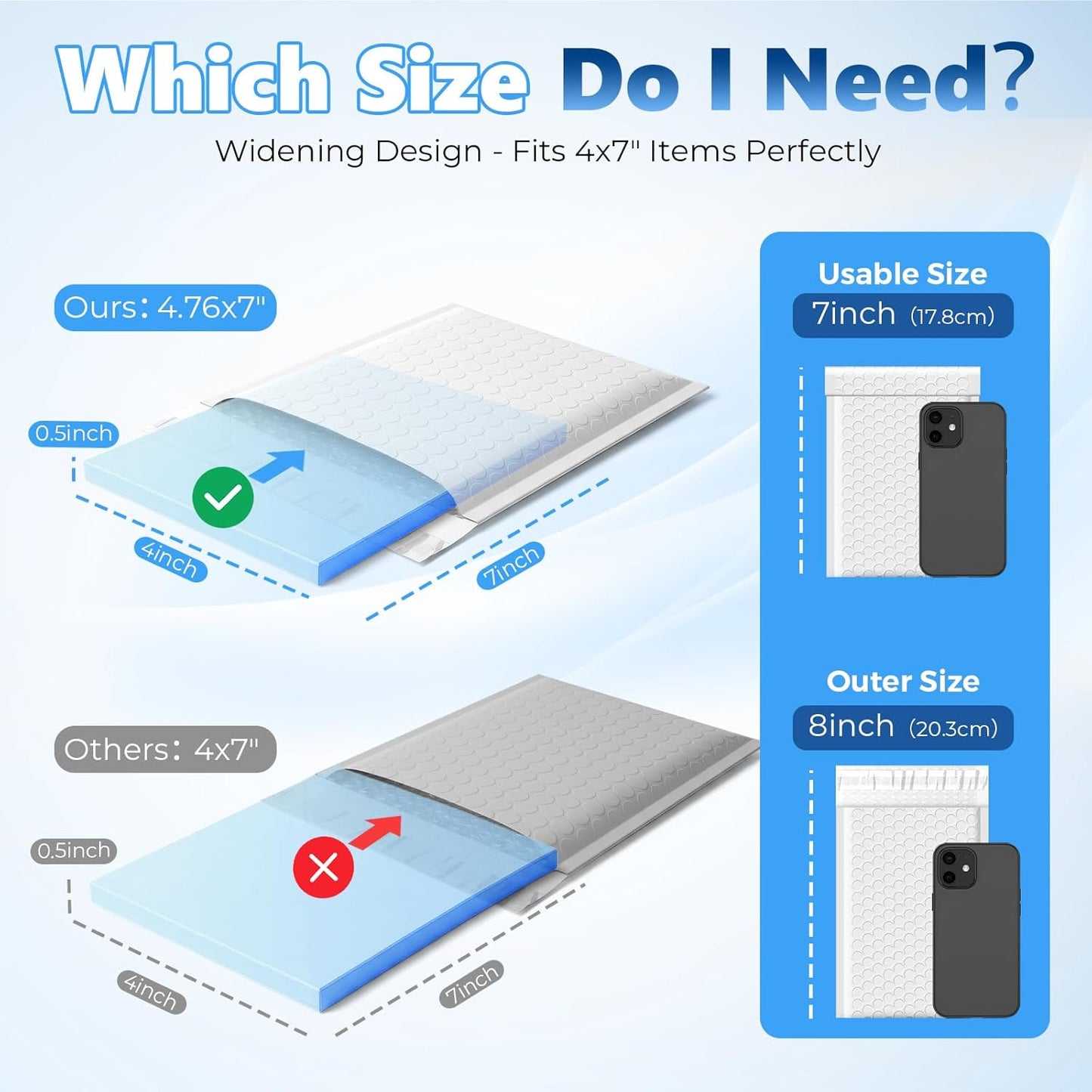 4.76x8 Inch Bubble Mailer | Usable Size 4.76x7"with 1/7" Thickened 800pack