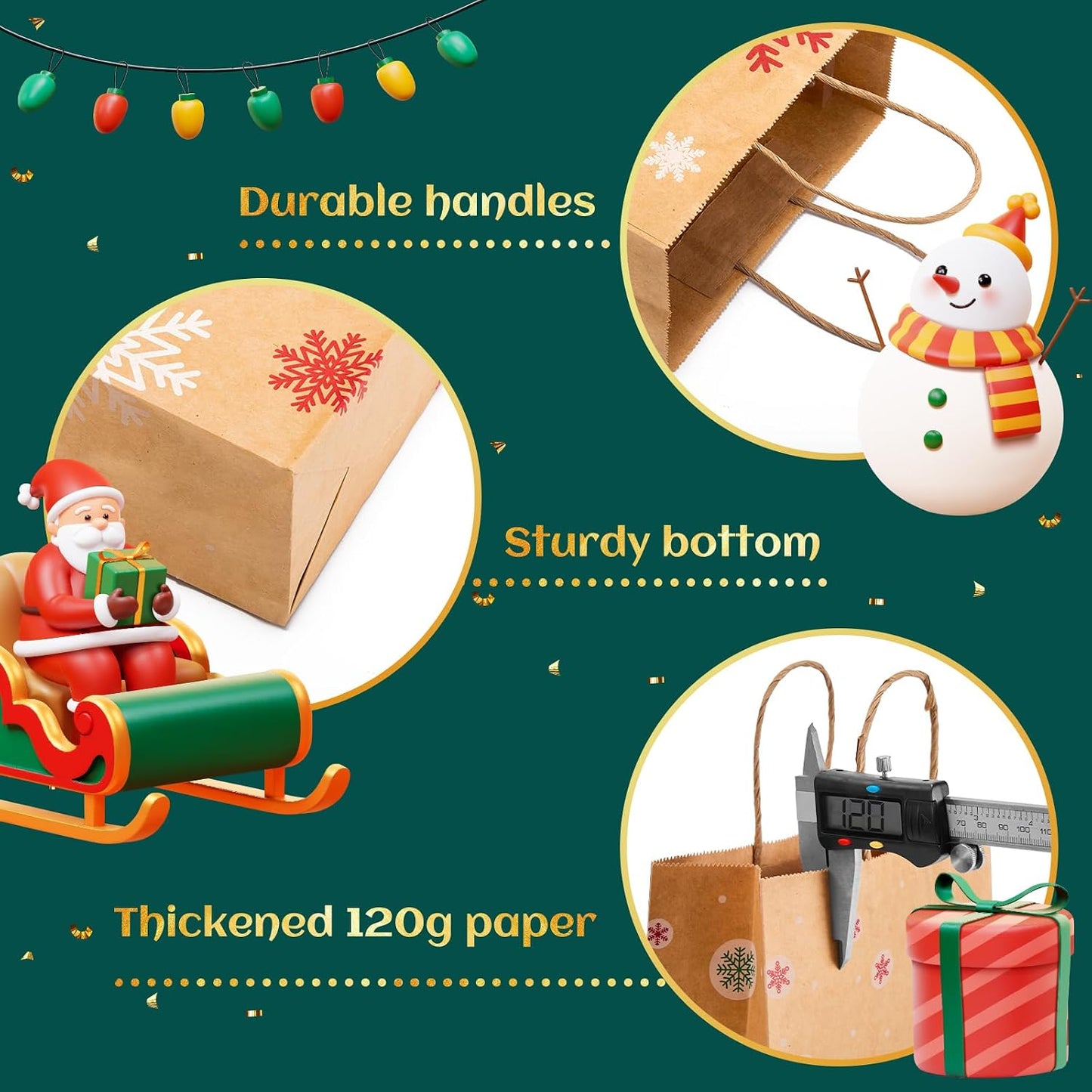 8.6x7x3.3 Inch Kraft Paper Christmas Gift Bags | 384 Pack Wholesale