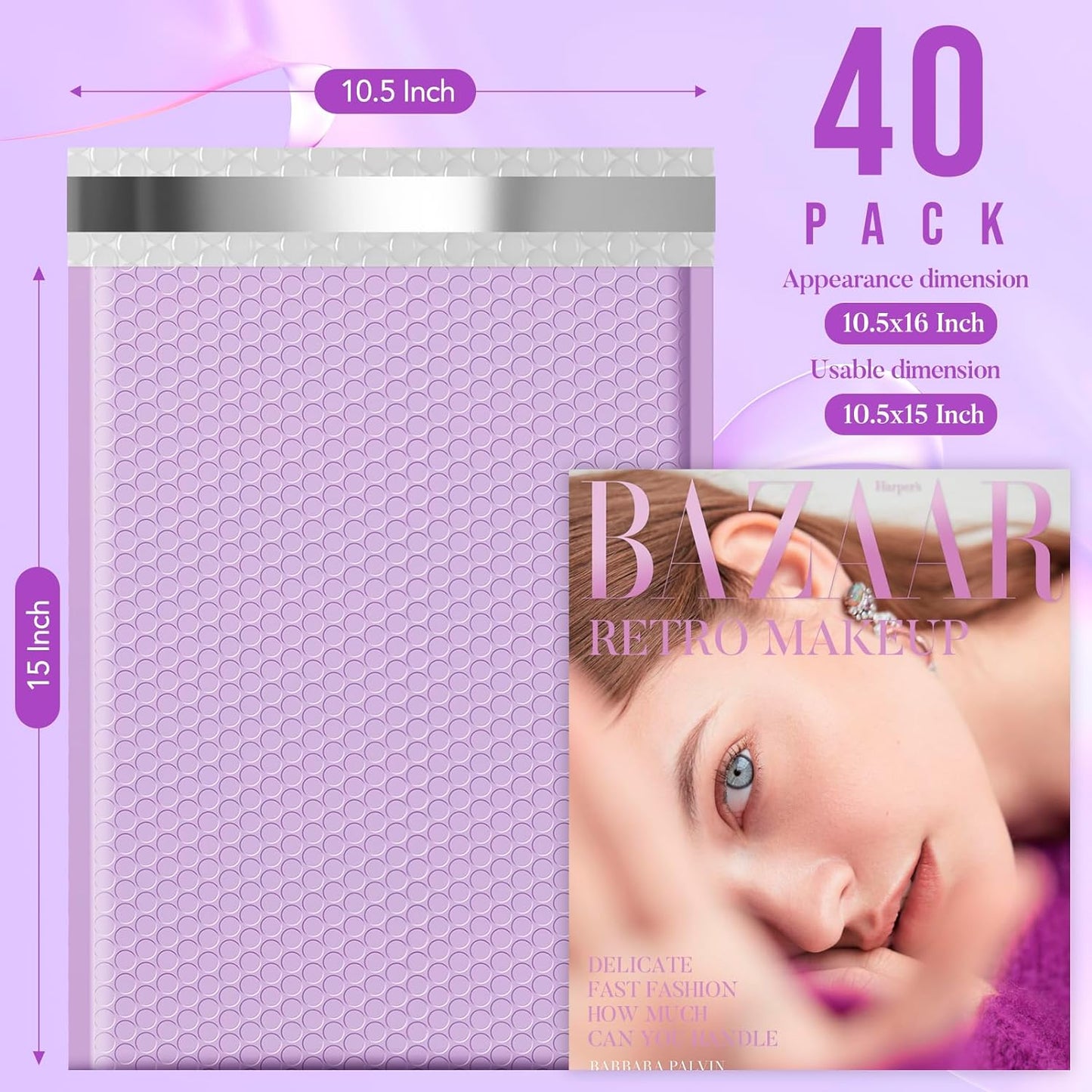 10.5x16 Bubble Mailer #5|Usable Size 10.5x15"| Lavender Purple
