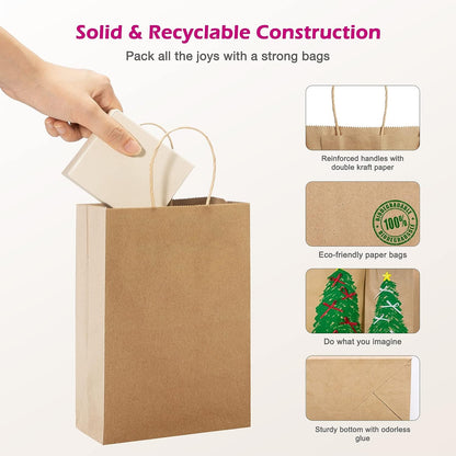 5.25x3.75x8 Inch Kraft Paper Gift Bags | 200 Pack Wholesale
