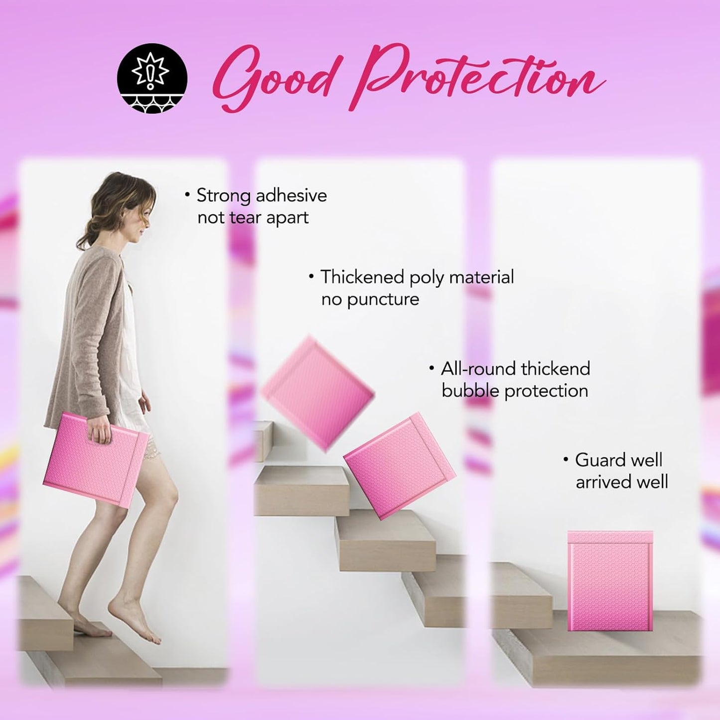 8.5x12 Bubble Mailer Padded Envelope #2 | Usable Size 8.5x11"| Gradient Pink