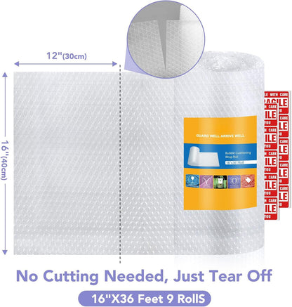 16 Inchx36ft Total Bubble Cushioning Wrap for Packing | 9 Pack Wholesale