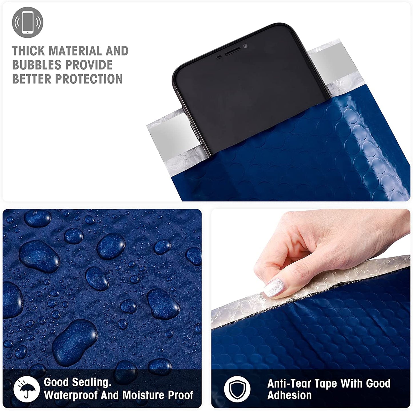4x8 Bubble Mailer Padded Envelope  #000 | Usable Size 4x7" | Navy Blue