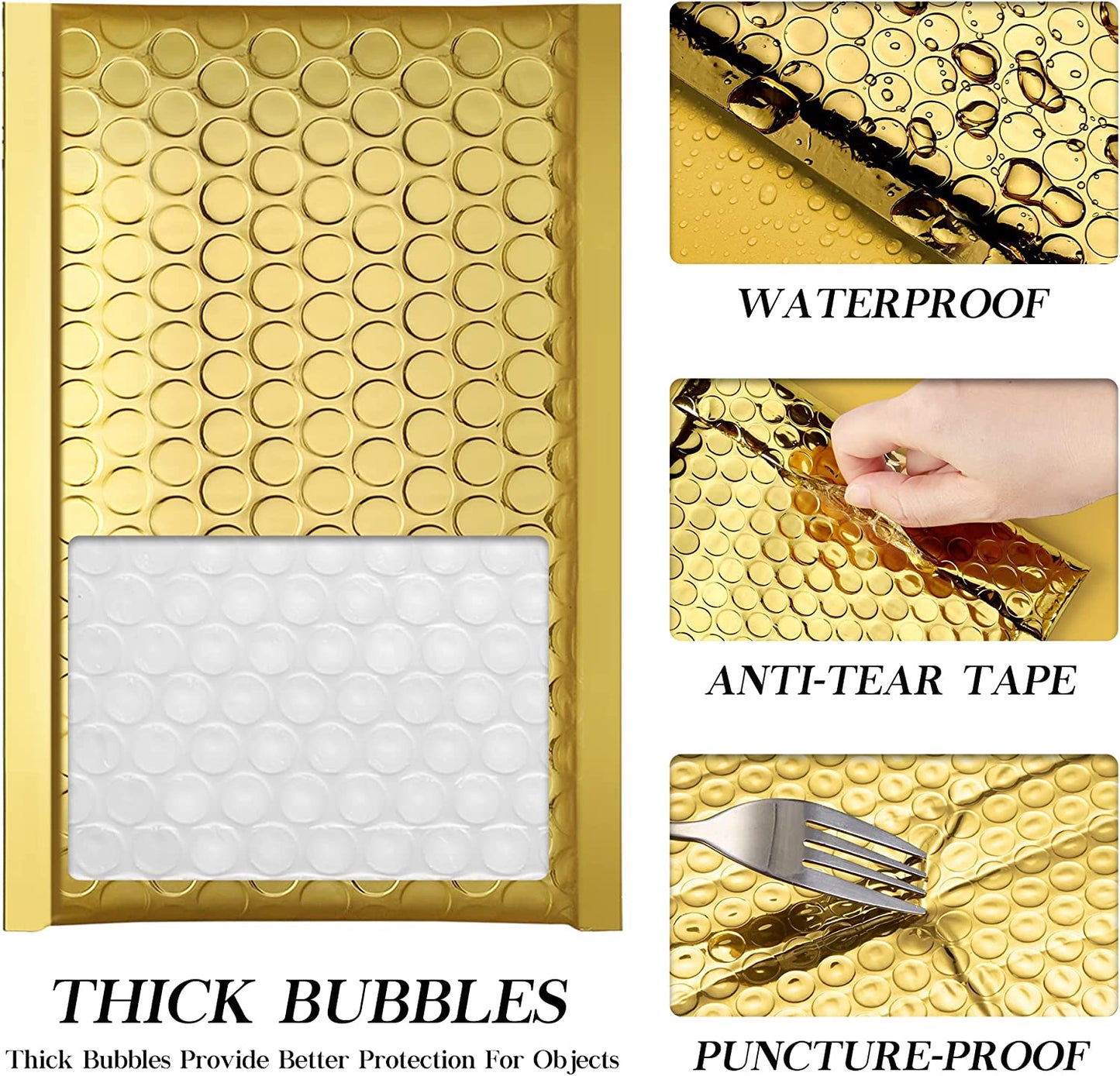 4x8 Bubble Mailer Padded Envelope  #000 | Usable Size 4x7"| Gold