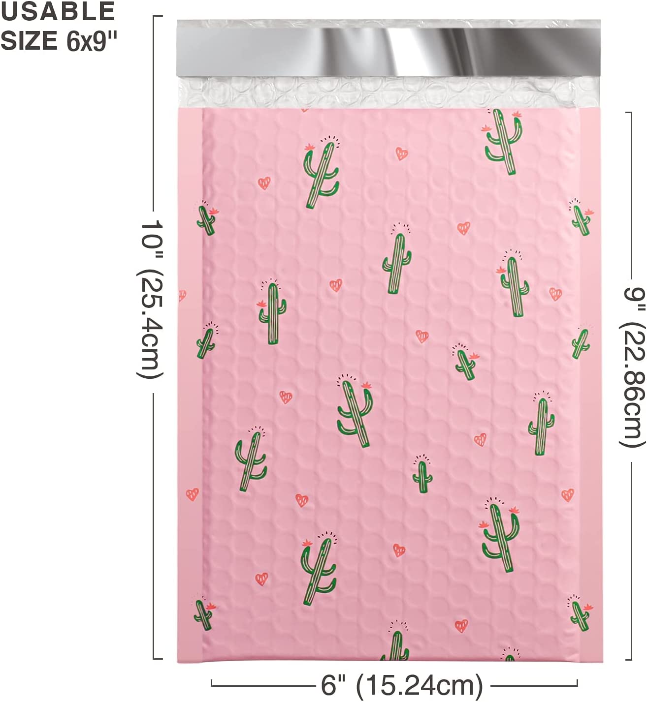 6x10 Inch Color Printing Bubble Mailers | Usable Size 6x9"|Cactus