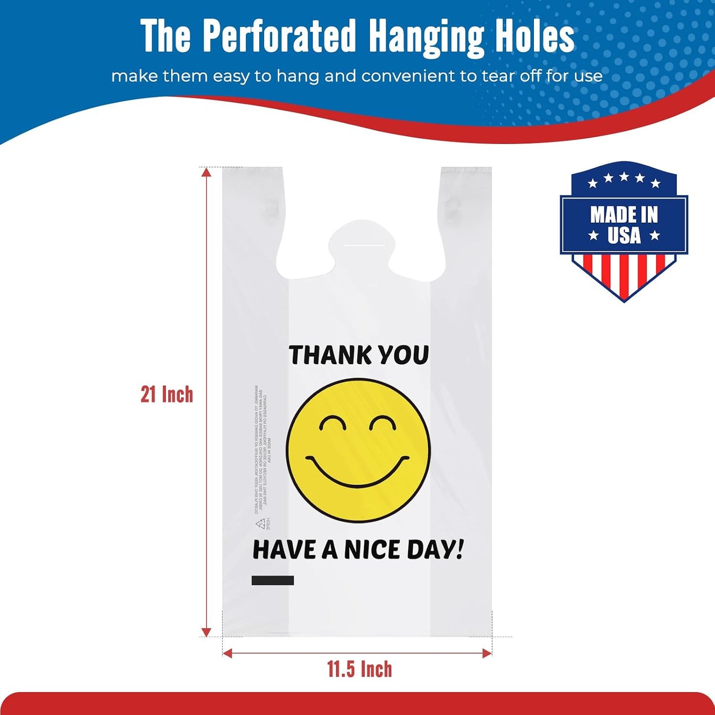 11.5x6.5x21“ 0.47mil Happy Smiling Face Plastic Bags | 1000 Counts Wholesale