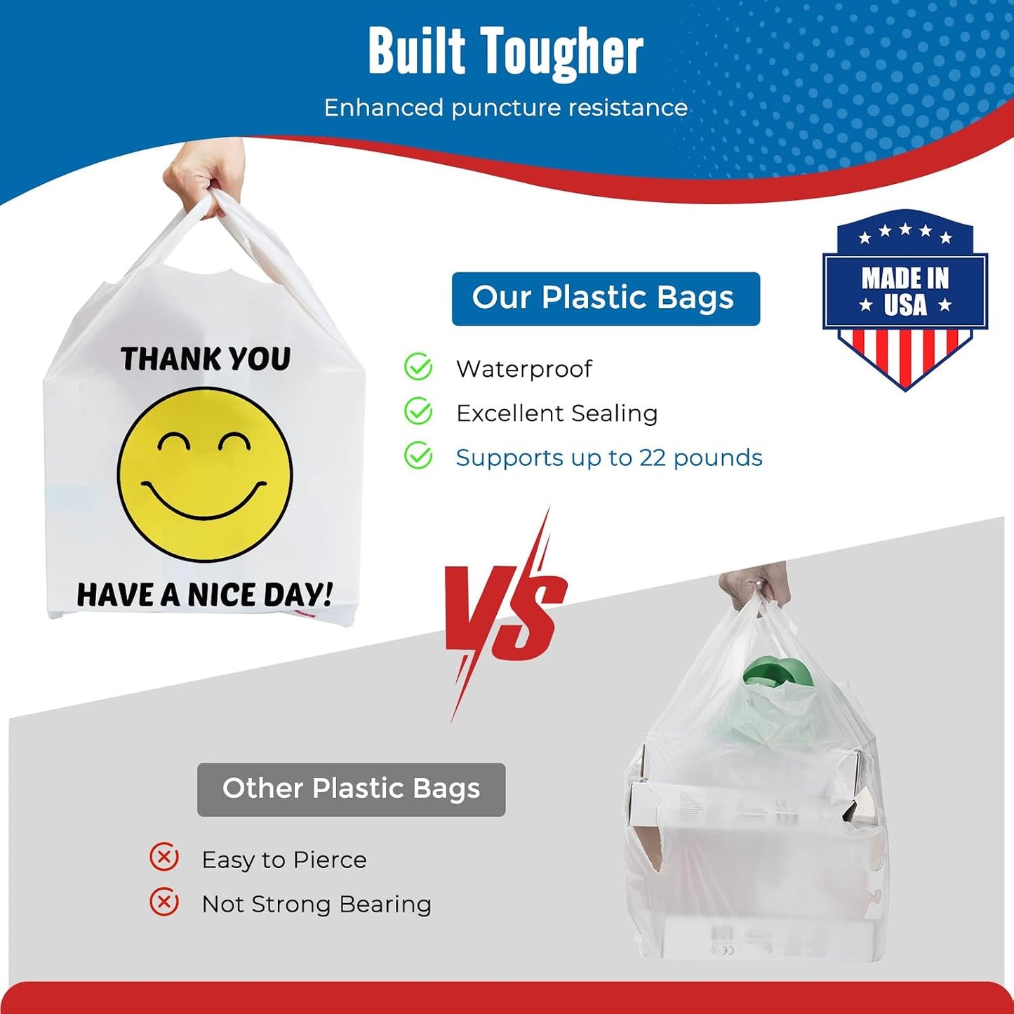 11.5x6.5x21“ 0.47mil Happy Smiling Face Plastic Bags | 1000 Counts Wholesale