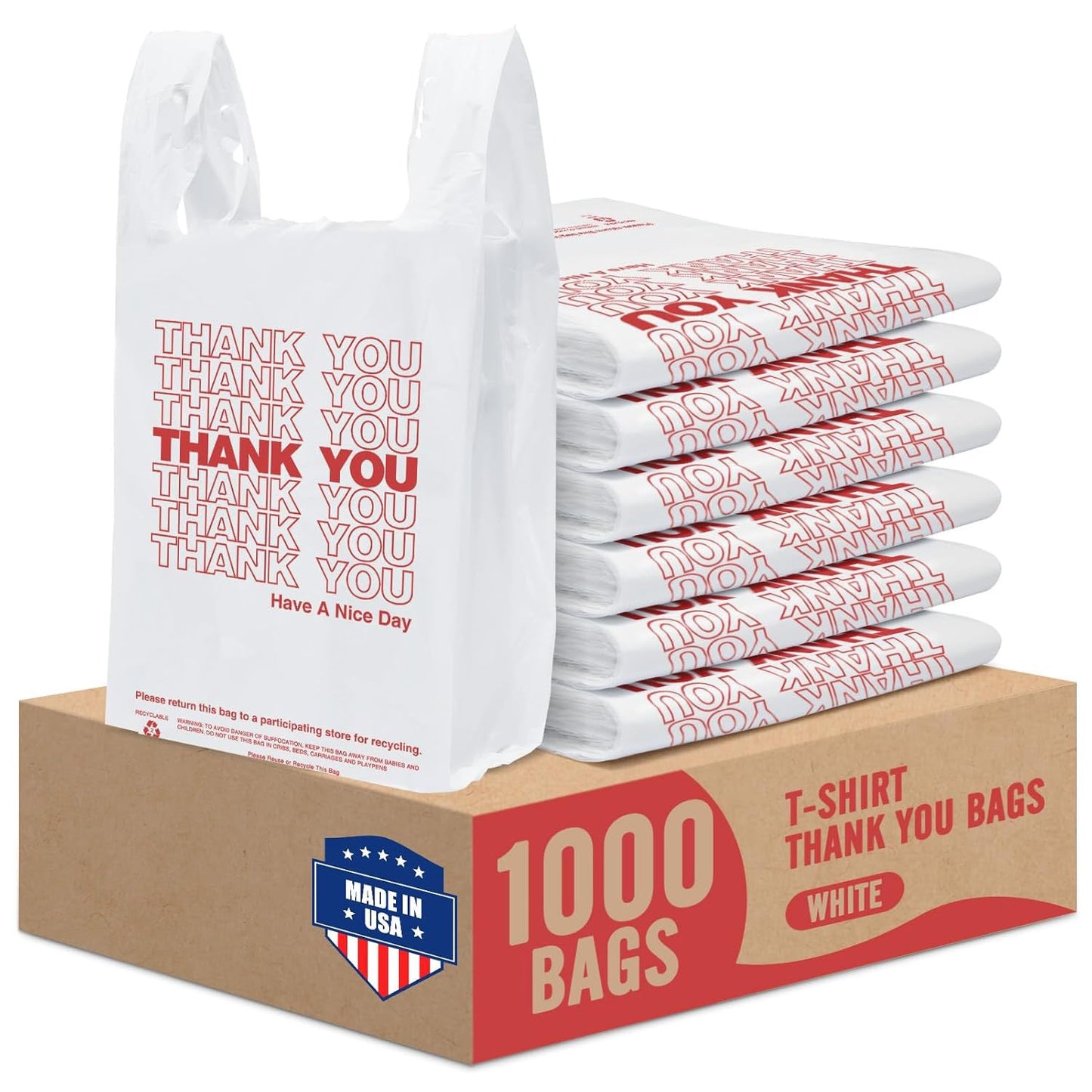 11.5 x 6.5 x 21“  0.47mil Thank You Plastic Bags 1000 Count