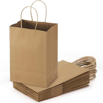5.25x3.75x8 Inch Kraft Paper Gift Bags | 200 Pack Wholesale