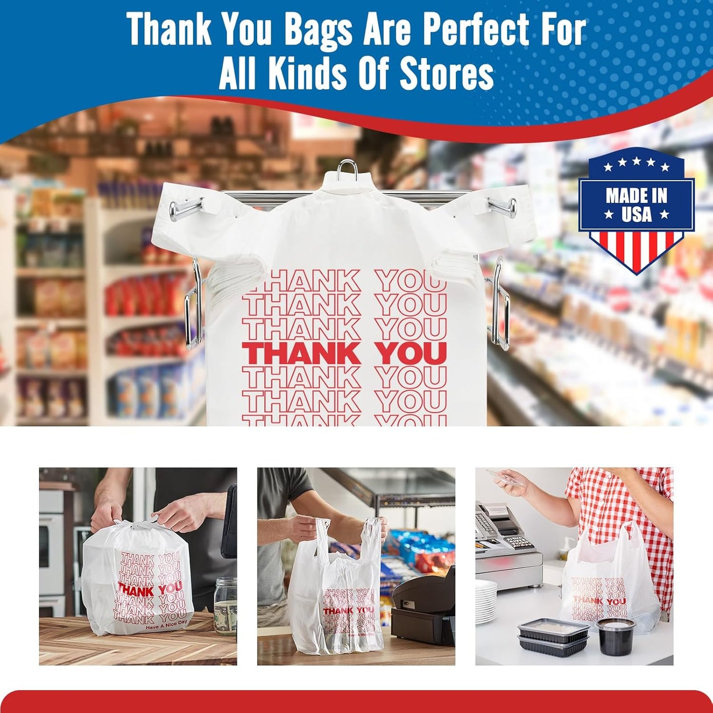 11.5x6.5x21“  0.47mil Thank You Plastic Bags 1000 Count Wholesale