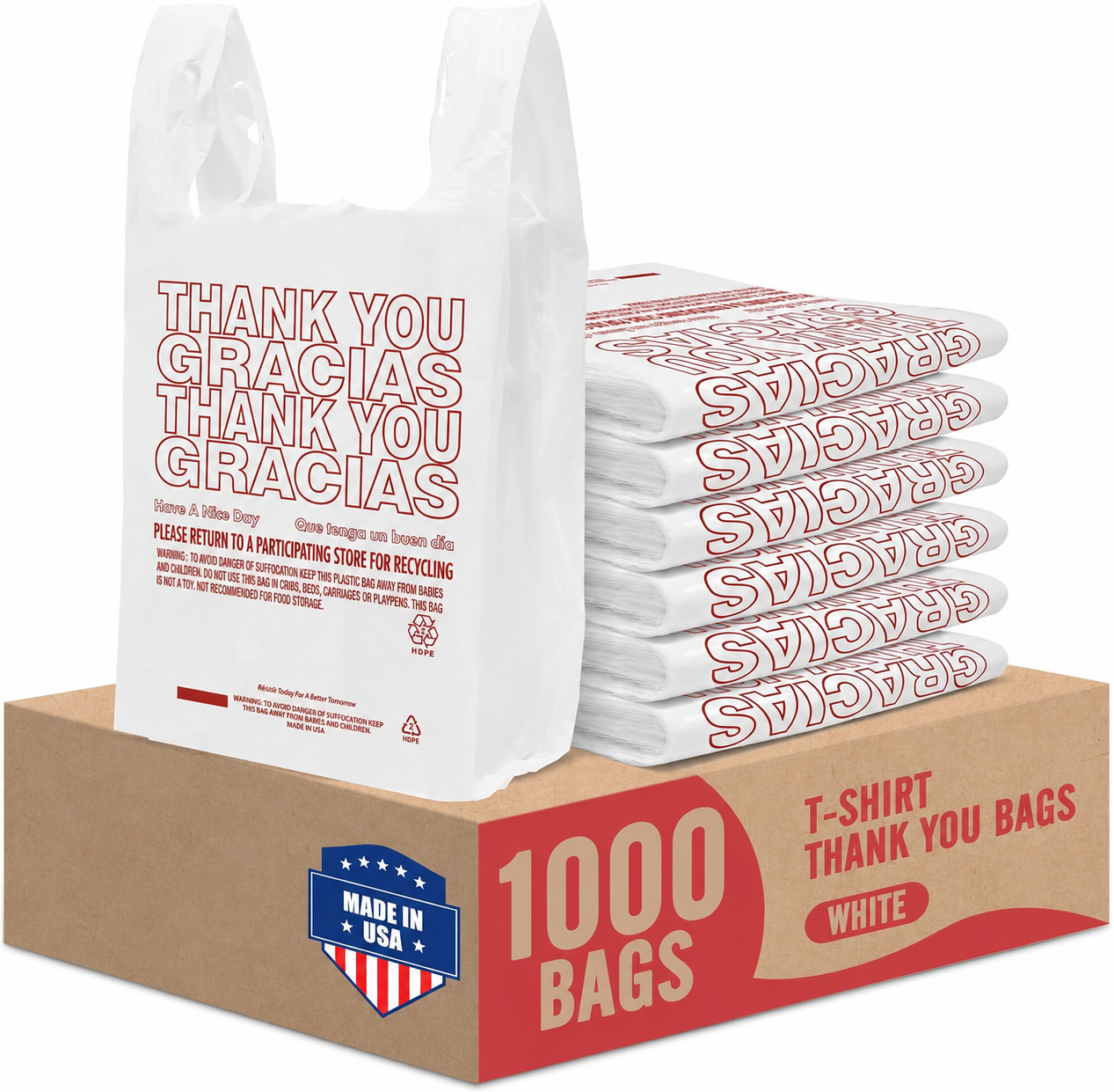 11.5x6.5x21“  0.47mil Thank You Plastic Bags 1000 Count Wholesale