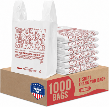 11.5x6.5x21“  0.47mil Thank You Plastic Bags 1000 Count Wholesale