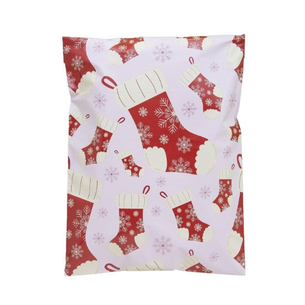 Decorative mailer with Christmas stocking pattern on a white background