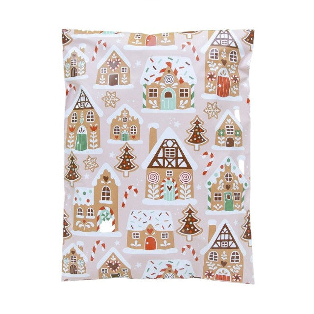 Gingerbread Christmas Village Poly Mailers Size 10x13 Holiday Shipping Bags