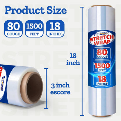Stretch Wrap/Film Roll 18" x 1500 Ft 80 Gauge Heavy Duty Plastic Packing