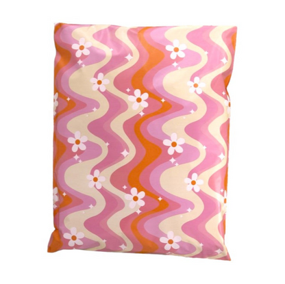 Pink Wavy Daisy Poly Mailers Size 12x15.5 Colorful Shipping Bags