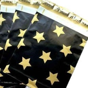 Black Gold Stars Poly Mailers Size 10x13 Colorful Shipping Bags - Shipping In Style