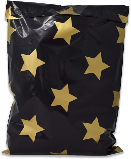 Black Gold Stars Poly Mailers Size 10x13 Colorful Shipping Bags - Shipping In Style
