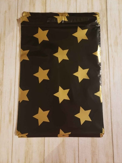 Black Gold Stars Poly Mailers Size 10x13 Colorful Shipping Bags - Shipping In Style