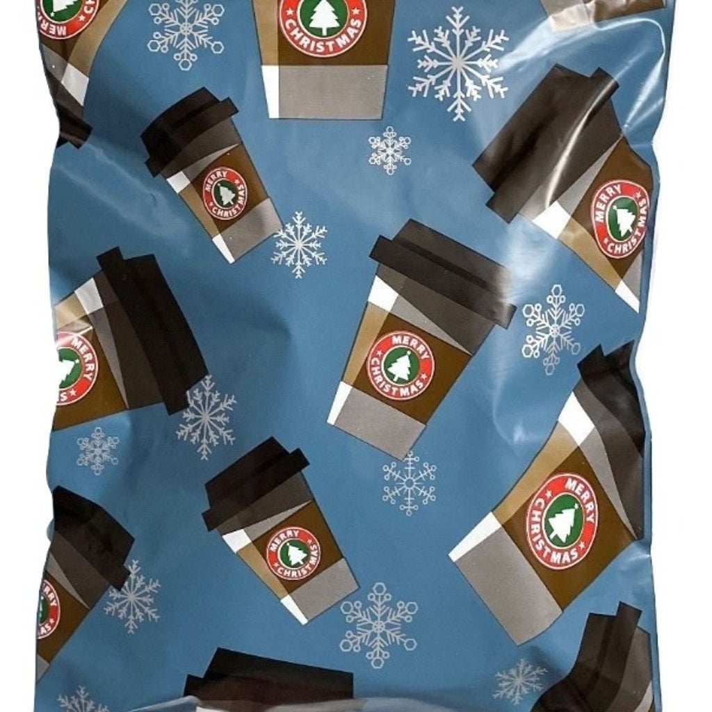 Blue Coffee Cup Cappuccino Christmas Winter Poly Mailers Size 10x13 Shipping Bags - Shipping In Style