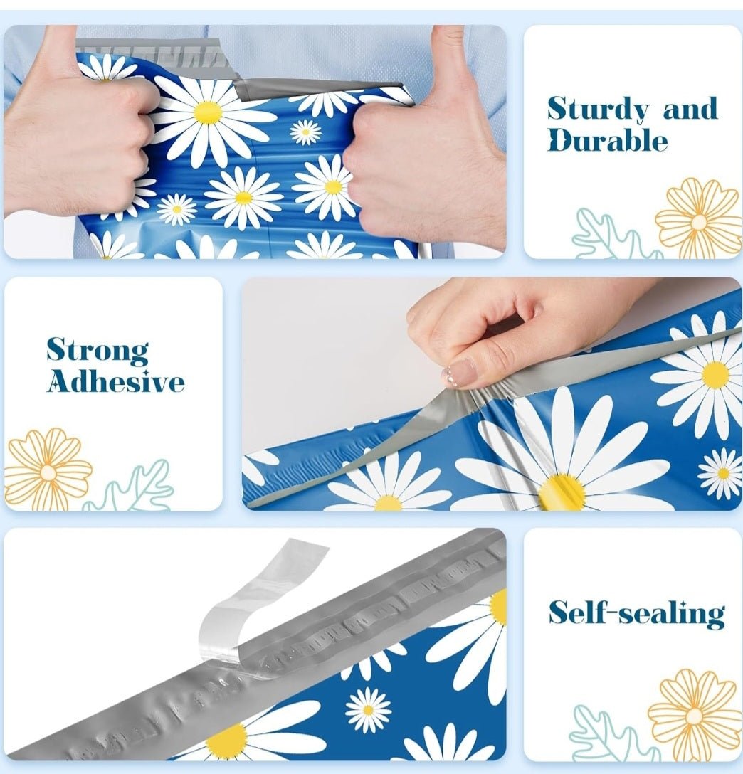 Blue Daisy Poly Mailers Size 10x13 Shipping Bags - Shipping In Style