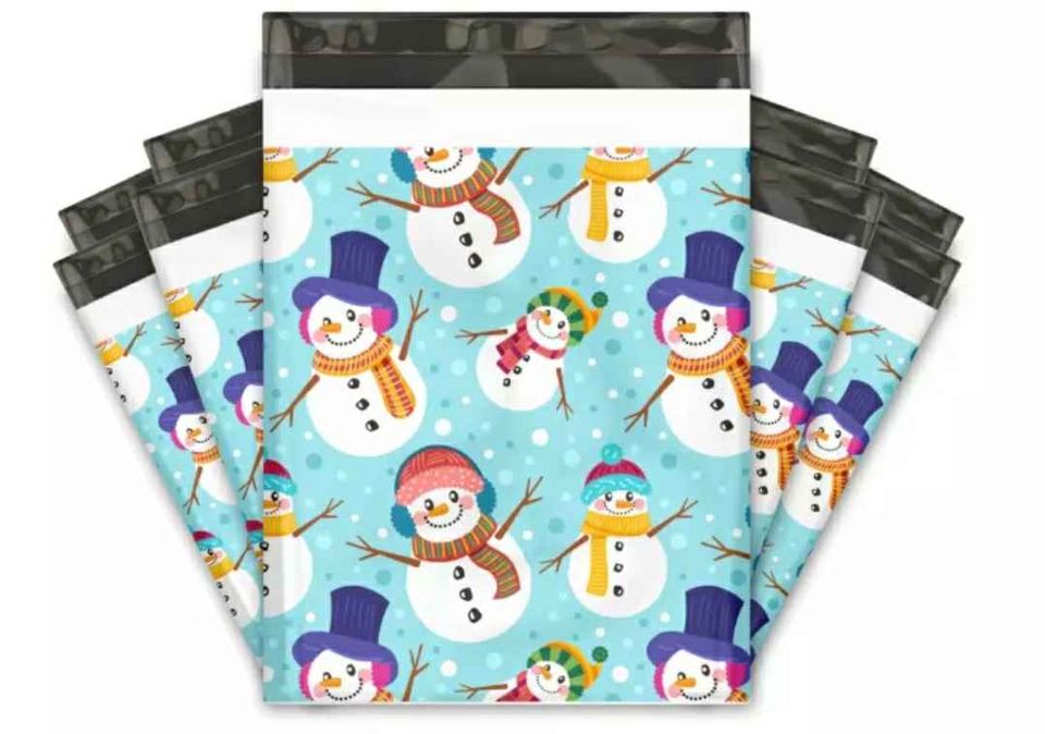 Blue Snowman Poly Mailers Size 10x13 Christmas Shipping Bags - Shipping In Style