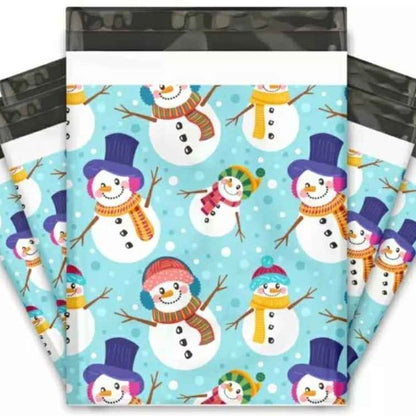 Blue Snowman Poly Mailers Size 10x13 Christmas Shipping Bags - Shipping In Style