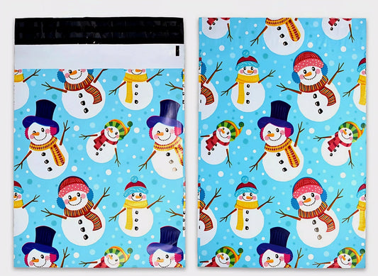Blue Snowman Poly Mailers Size 10x13 Christmas Shipping Bags - Shipping In Style