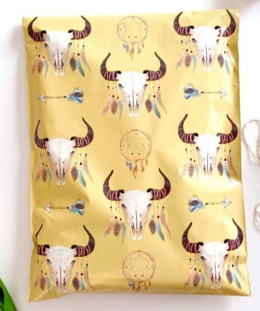 Boho Bull Skull Poly Mailers Size 14x17 Western Shipping Bags - Shipping In Style