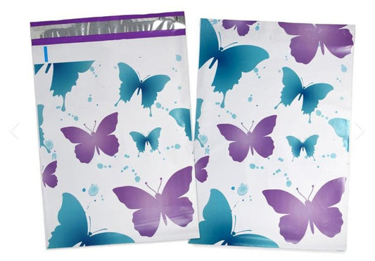 Butterfly Purple Turquoise Poly Mailers Size 10x13 Colorful Shipping Bags - Shipping In Style