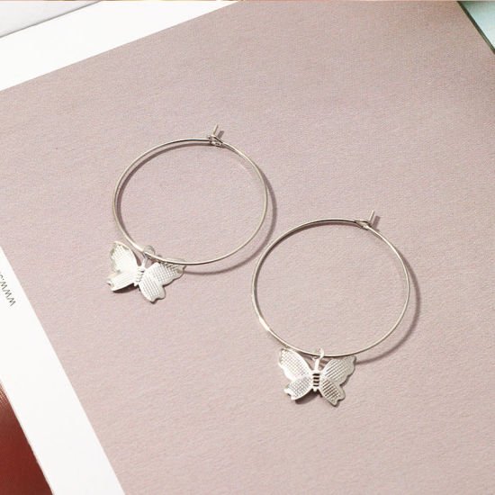 Butterfly Silver Hoop Earrings - Shipping In Style