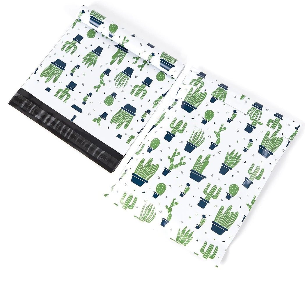 Cactus Plants Poly Mailers Size 10x13 Colorful Shipping Bags White - Shipping In Style