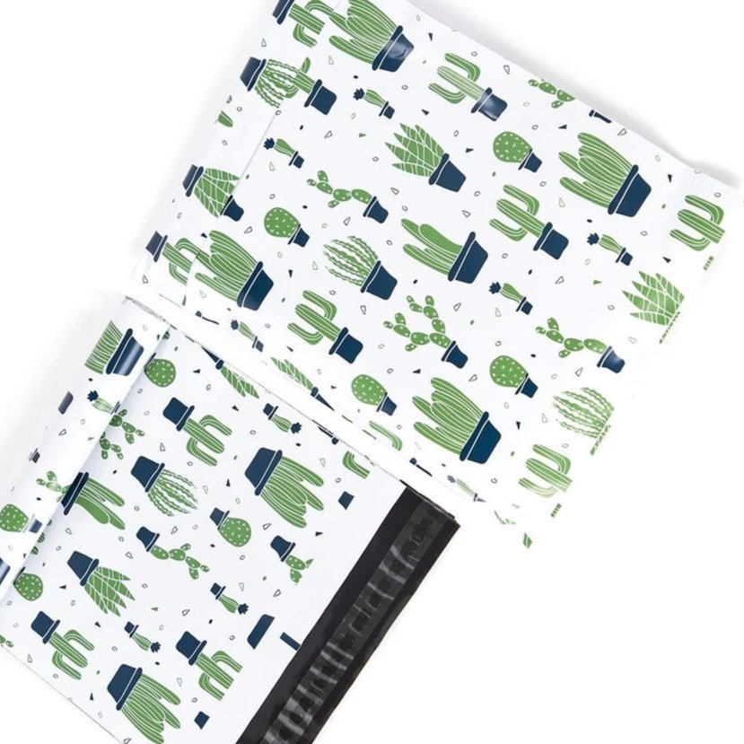 Cactus Plants Poly Mailers Size 10x13 Colorful Shipping Bags White - Shipping In Style