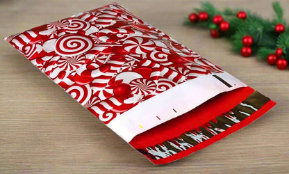 Candy Cane Christmas Poly Mailers Size 10x13 Shipping Bags - Shipping In Style