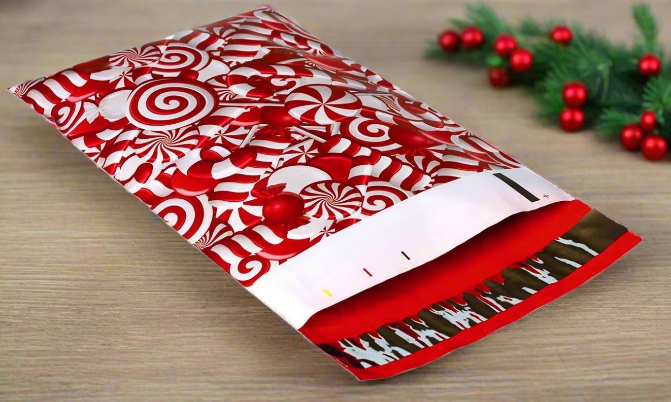 Candy Cane Christmas Poly Mailers Size 6x9 Shipping Bags - Shipping In Style