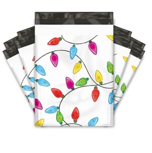 Christmas Lights Colorful Poly Mailers Size 10x13 Shipping Bags - Shipping In Style