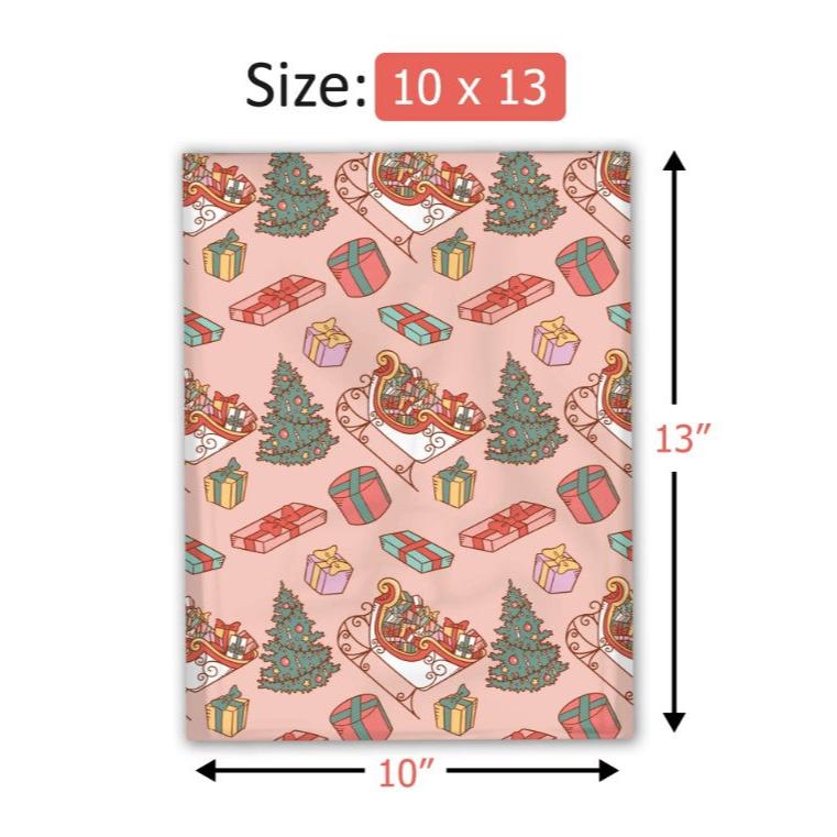 Christmas Sleigh Poly Mailers Size 10x13 Winter Shipping Bags - Shipping In Style