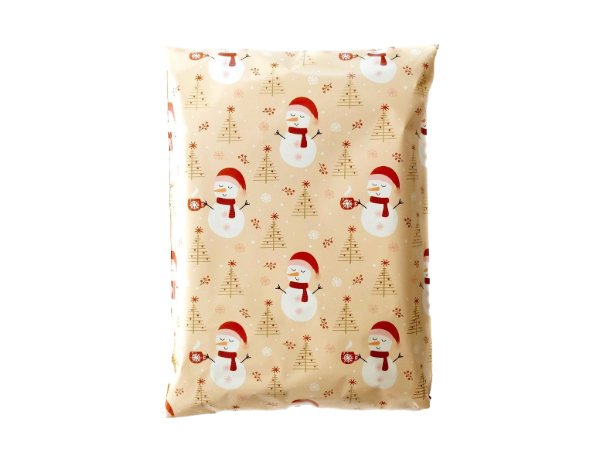 Christmas Snowman Santa Hat Beige Poly Mailers Size 10x13 Shipping Bags - Shipping In Style