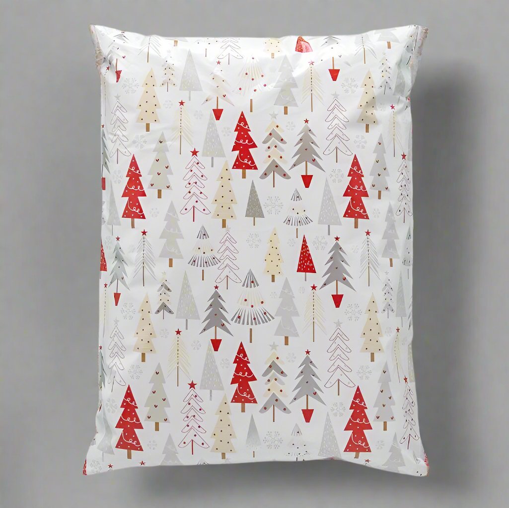 Christmas Trees Poly Mailers Size 14.5x19 White Christmas Shipping Bags - Shipping In Style