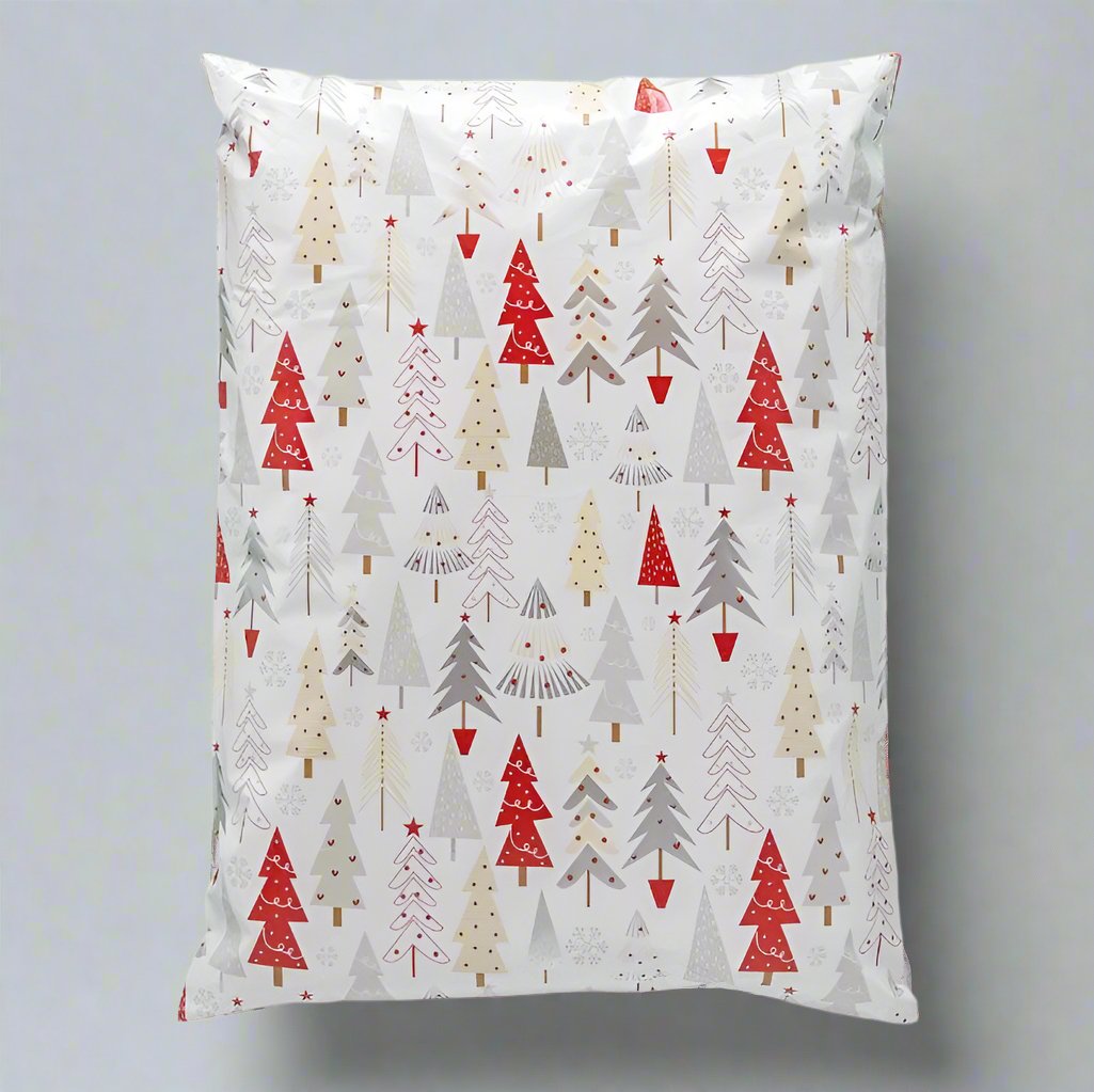 Christmas Trees Poly Mailers Size 14.5x19 White Christmas Shipping Bags - Shipping In Style